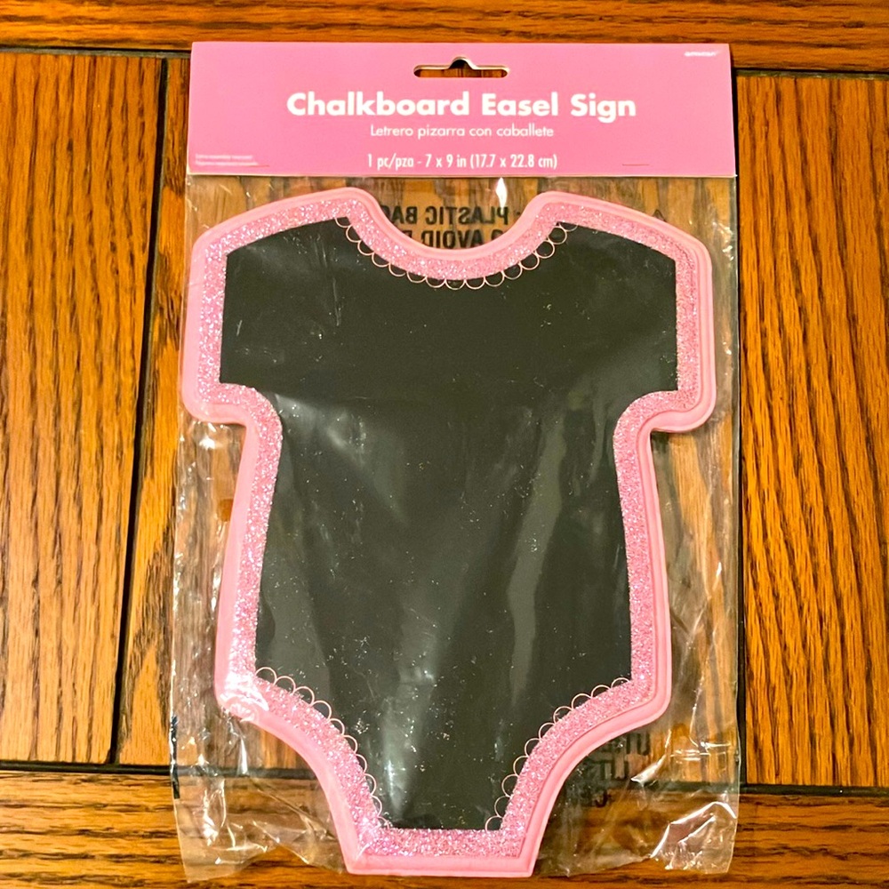 Ballerina Chalkboard Easel Sign, pink with glitter. Easel stand in back. NWT